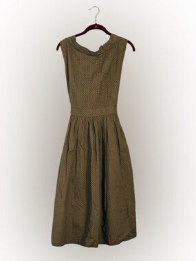 Elise Design Polka Dot Midi Dress Fit & Flare Olive Green Retro Pin Up Womens 12